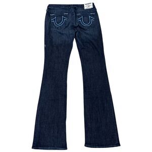 True Religion Dark Wash Bootcut Low Rise Blue Stitching Jeans 29